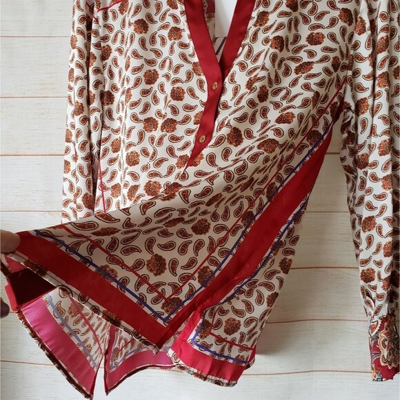 Zara Paisley Floral Printed Satin Button Front Shirt Blouse Women's Medium - Picture 9 of 16